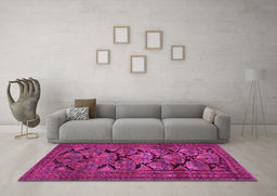 Machine Washable Persian Pink Traditional Rug in a Living Room, wshtr2541pnk