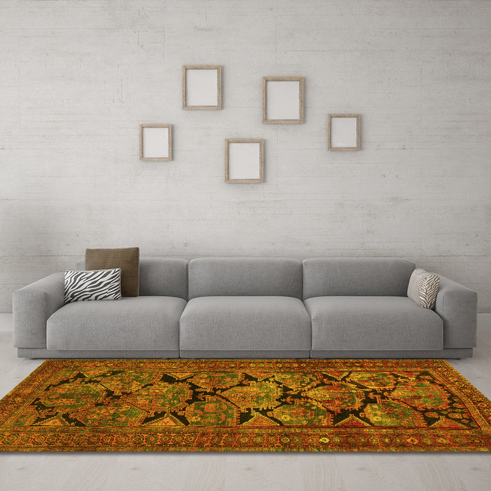 Machine Washable Persian Yellow Traditional Rug in a Living Room, wshtr2541yw