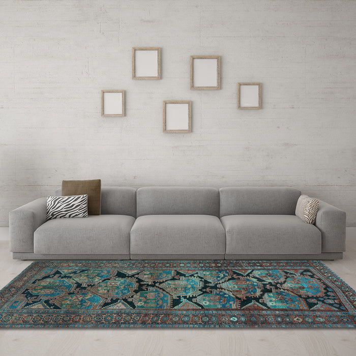 Machine Washable Persian Light Blue Traditional Rug in a Living Room, wshtr2541lblu