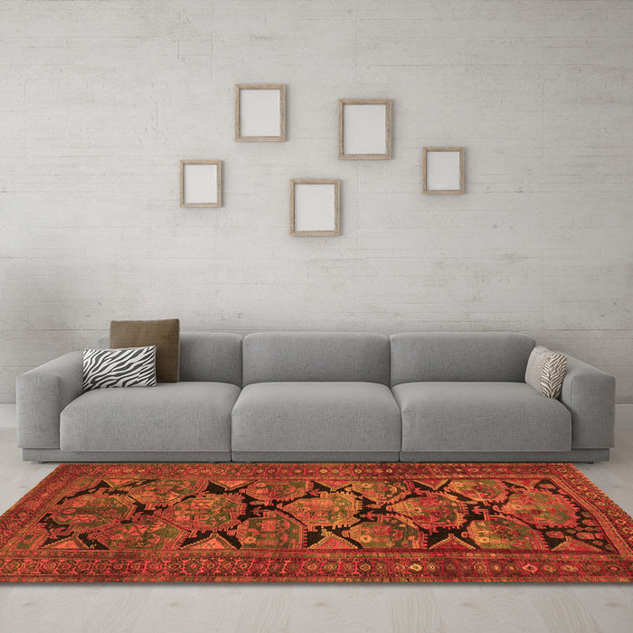 Machine Washable Persian Orange Traditional Area Rugs in a Living Room, wshtr2541org