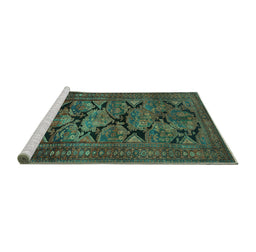 Sideview of Machine Washable Persian Turquoise Traditional Area Rugs, wshtr2541turq