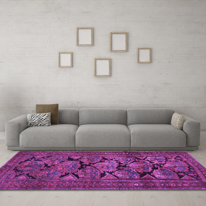 Machine Washable Persian Purple Traditional Area Rugs in a Living Room, wshtr2541pur
