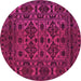 Round Machine Washable Persian Pink Traditional Rug, wshtr2542pnk