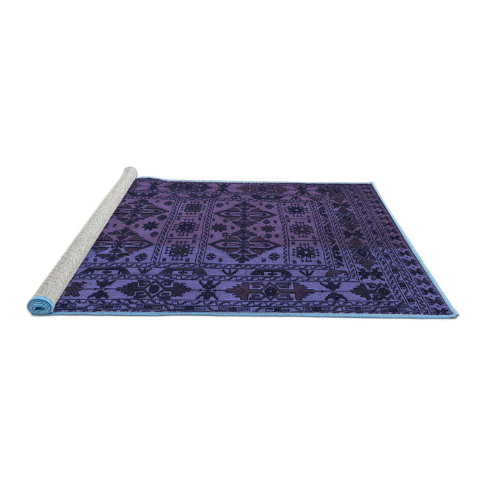 Sideview of Machine Washable Persian Blue Traditional Rug, wshtr2542blu