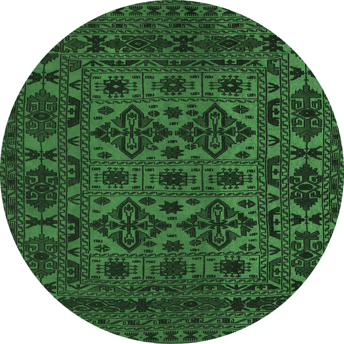 Round Machine Washable Persian Emerald Green Traditional Area Rugs, wshtr2542emgrn