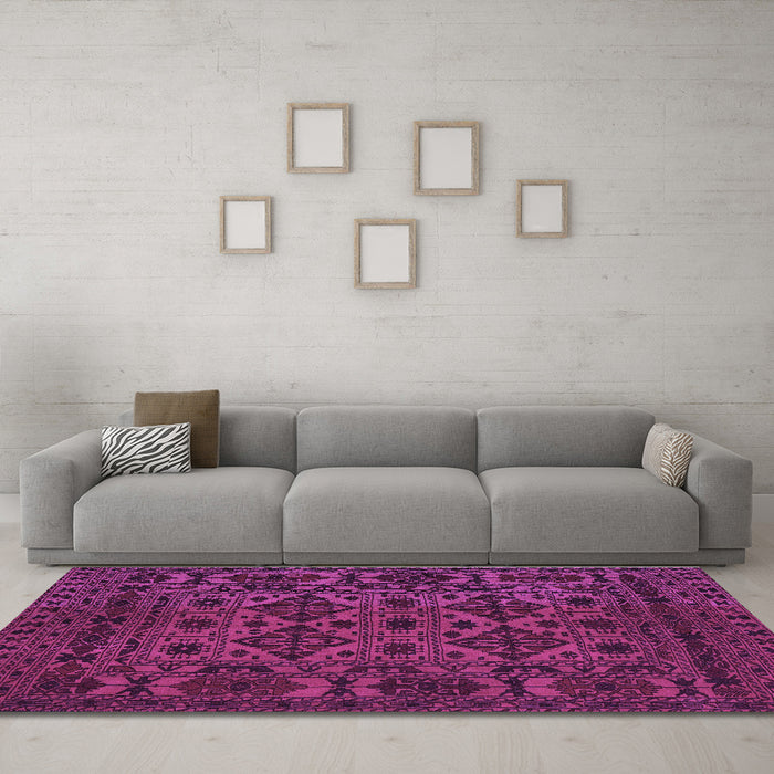 Machine Washable Persian Purple Traditional Area Rugs in a Living Room, wshtr2542pur