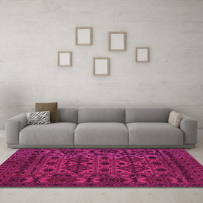 Machine Washable Persian Pink Traditional Rug in a Living Room, wshtr2542pnk
