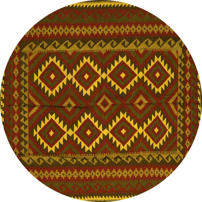 Round Southwestern Yellow Country Rug, tr2543yw