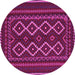 Round Machine Washable Southwestern Pink Country Rug, wshtr2543pnk