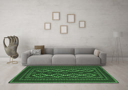 Machine Washable Southwestern Emerald Green Country Area Rugs in a Living Room,, wshtr2543emgrn