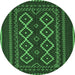 Round Machine Washable Southwestern Emerald Green Country Area Rugs, wshtr2543emgrn