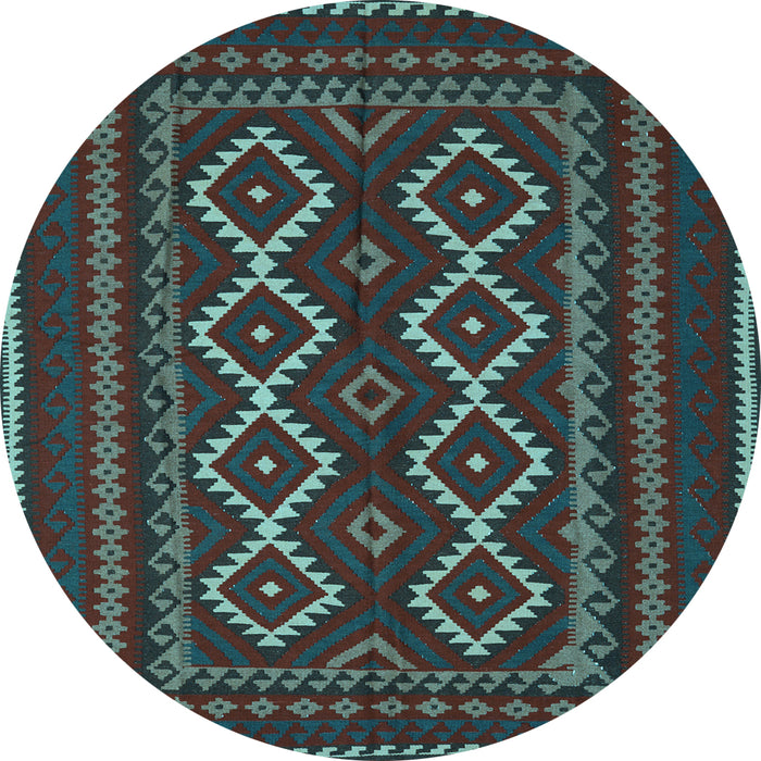Round Southwestern Light Blue Country Rug, tr2543lblu