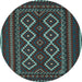 Round Southwestern Light Blue Country Rug, tr2543lblu