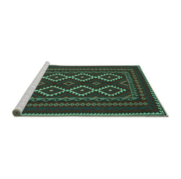Sideview of Machine Washable Southwestern Turquoise Country Area Rugs, wshtr2543turq