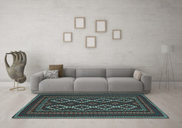 Machine Washable Southwestern Light Blue Country Rug in a Living Room, wshtr2543lblu