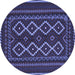 Round Southwestern Blue Country Rug, tr2543blu