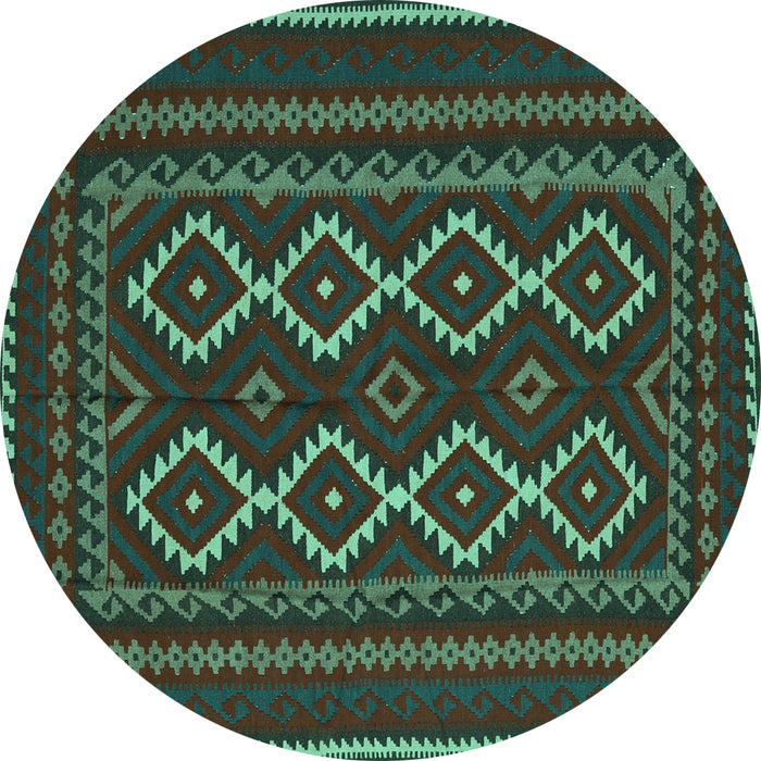 Round Southwestern Turquoise Country Rug, tr2543turq