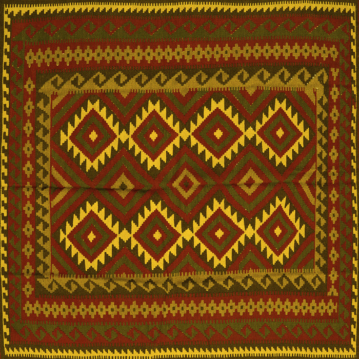 Square Machine Washable Southwestern Yellow Country Rug, wshtr2543yw