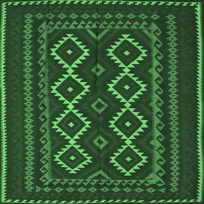 Square Machine Washable Southwestern Emerald Green Country Area Rugs, wshtr2543emgrn