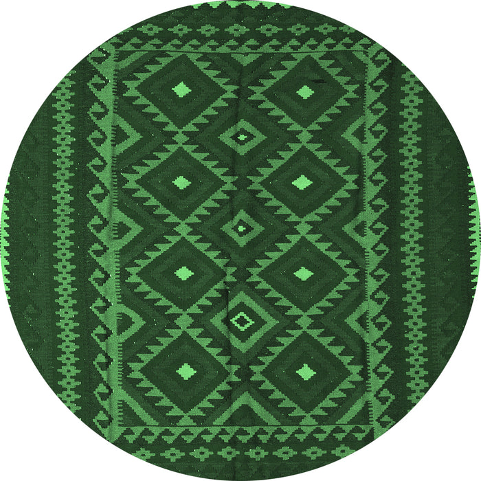 Round Southwestern Emerald Green Country Rug, tr2544emgrn