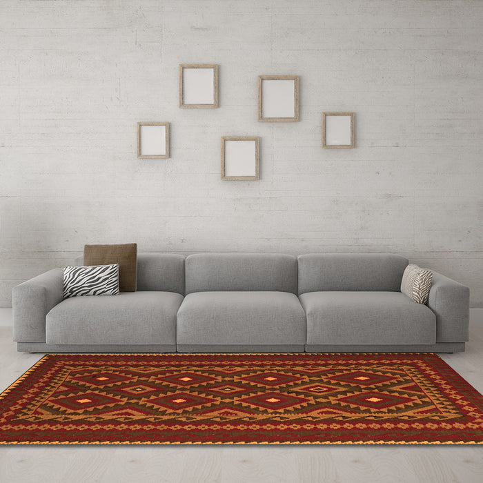 Machine Washable Southwestern Orange Country Area Rugs in a Living Room, wshtr2544org