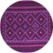 Round Machine Washable Southwestern Purple Country Area Rugs, wshtr2544pur