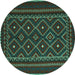 Round Machine Washable Southwestern Turquoise Country Area Rugs, wshtr2544turq