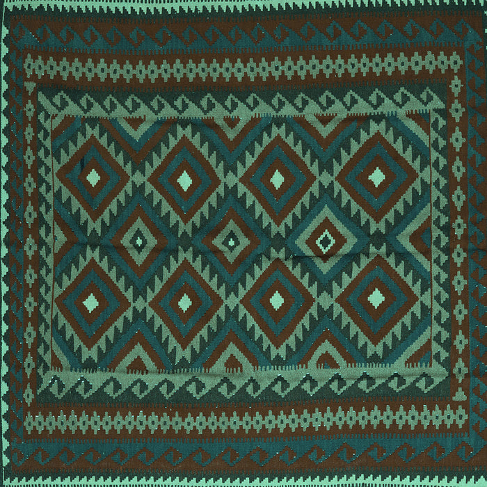 Square Machine Washable Southwestern Turquoise Country Area Rugs, wshtr2544turq