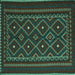 Square Machine Washable Southwestern Turquoise Country Area Rugs, wshtr2544turq