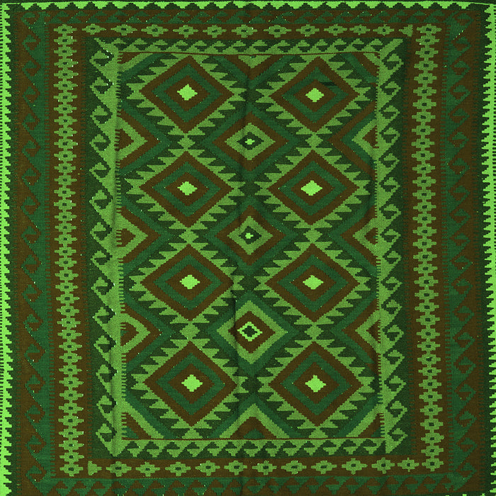 Round Machine Washable Southwestern Green Country Area Rugs, wshtr2544grn