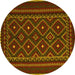 Round Machine Washable Southwestern Yellow Country Rug, wshtr2544yw