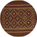 Round Southwestern Brown Country Rug, tr2544brn