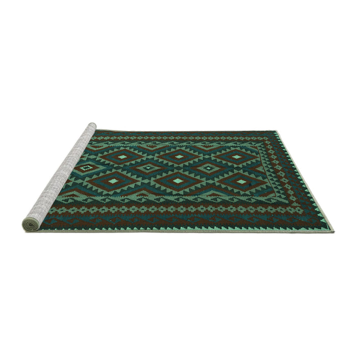 Sideview of Machine Washable Southwestern Turquoise Country Area Rugs, wshtr2544turq