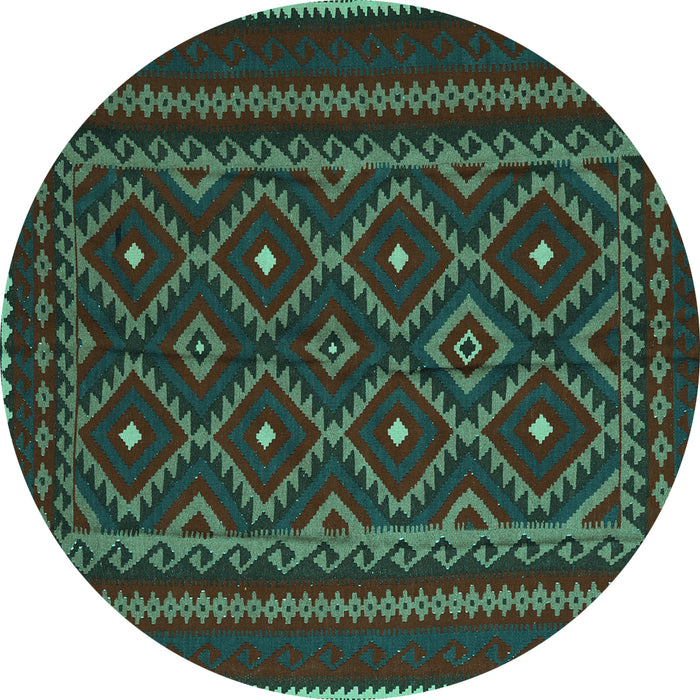 Round Southwestern Turquoise Country Rug, tr2544turq