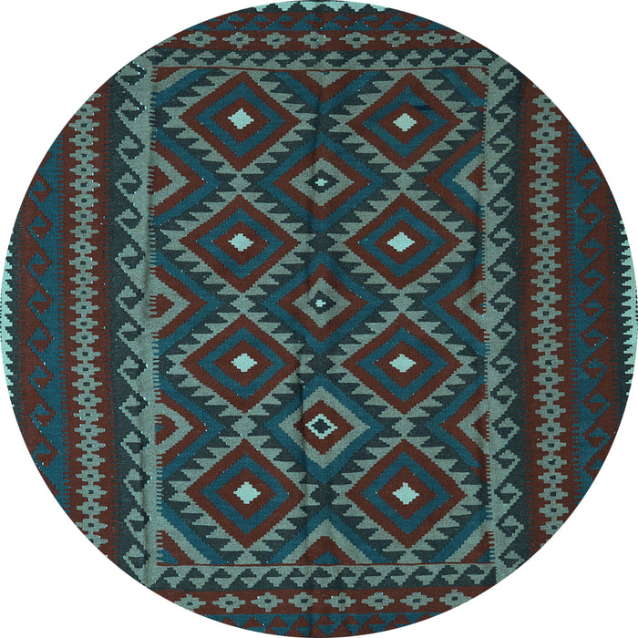 Round Southwestern Light Blue Country Rug, tr2544lblu