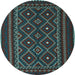 Round Southwestern Light Blue Country Rug, tr2544lblu