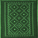 Square Machine Washable Southwestern Emerald Green Country Area Rugs, wshtr2544emgrn