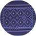 Round Southwestern Blue Country Rug, tr2544blu