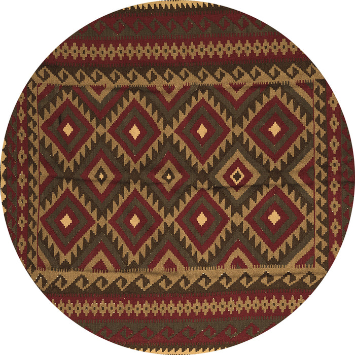 Round Machine Washable Southwestern Brown Country Rug, wshtr2544brn