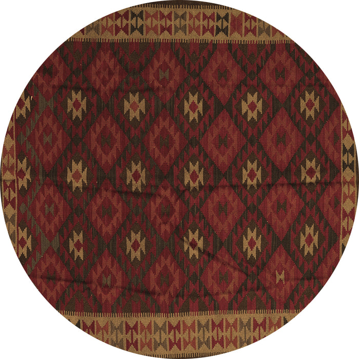 Round Southwestern Brown Country Rug, tr2545brn