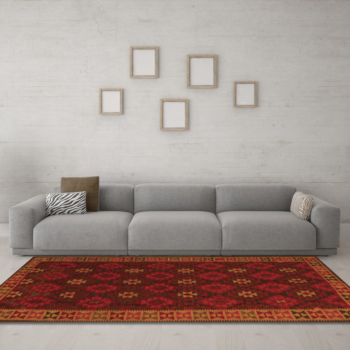 Machine Washable Southwestern Orange Country Area Rugs in a Living Room, wshtr2545org