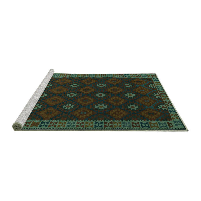 Sideview of Machine Washable Southwestern Turquoise Country Area Rugs, wshtr2545turq