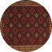 Round Machine Washable Southwestern Brown Country Rug, wshtr2545brn