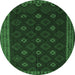 Round Machine Washable Southwestern Emerald Green Country Area Rugs, wshtr2545emgrn