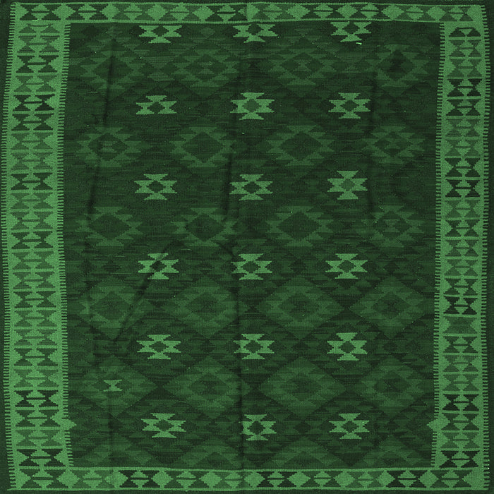Square Machine Washable Southwestern Emerald Green Country Area Rugs, wshtr2545emgrn