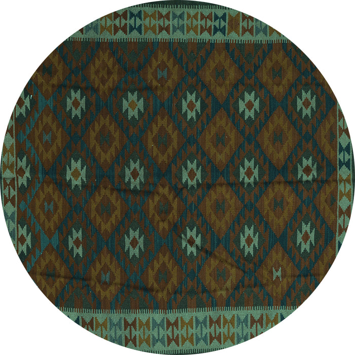 Round Machine Washable Southwestern Turquoise Country Area Rugs, wshtr2545turq