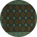 Round Machine Washable Southwestern Turquoise Country Area Rugs, wshtr2545turq