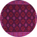 Round Machine Washable Southwestern Pink Country Rug, wshtr2545pnk