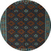 Round Southwestern Light Blue Country Rug, tr2545lblu