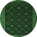 Round Southwestern Emerald Green Country Rug, tr2545emgrn